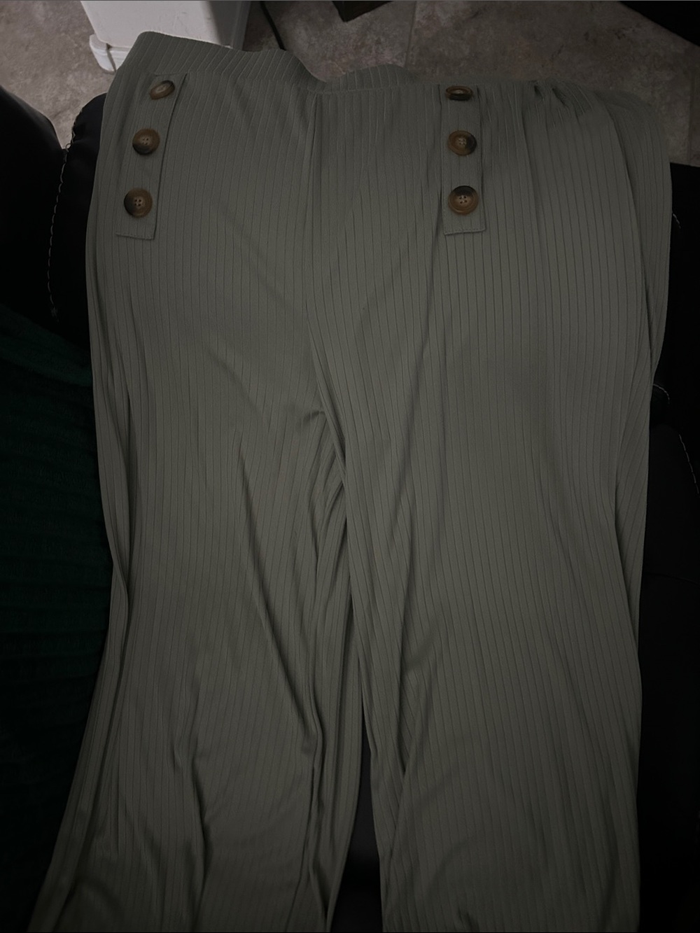 High-Waist Ribbed Wide-Leg Pants in Sage Green